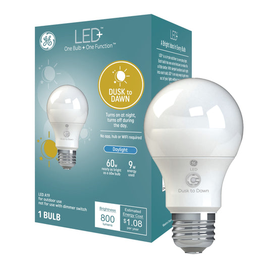 GE 60W A19 Dusk to Dawn LED + Light Bulb Clear