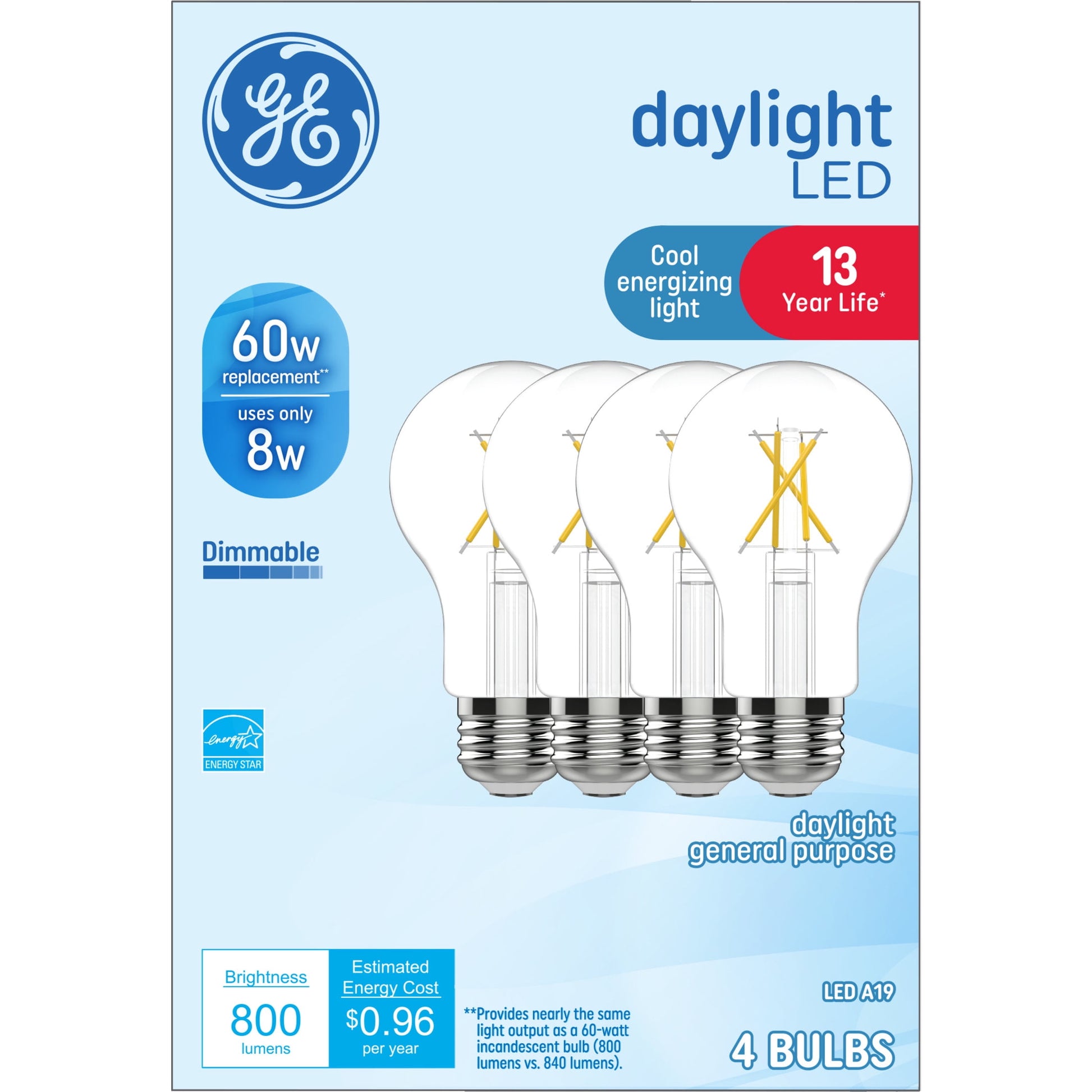 GE 8W A19 Daylight LED  Classic Shape Light Bulb