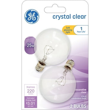 GE 25W Crystal Clear Decorative G16.5 Globe Light Bulbs (2-Pack)