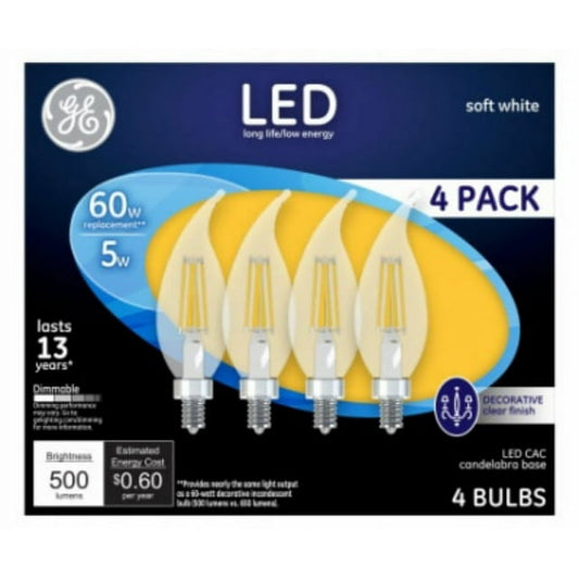 GE 3.5W LED Daylight Dimmable CAC Decorative Clear Finish Light Bulb (2-Pack)