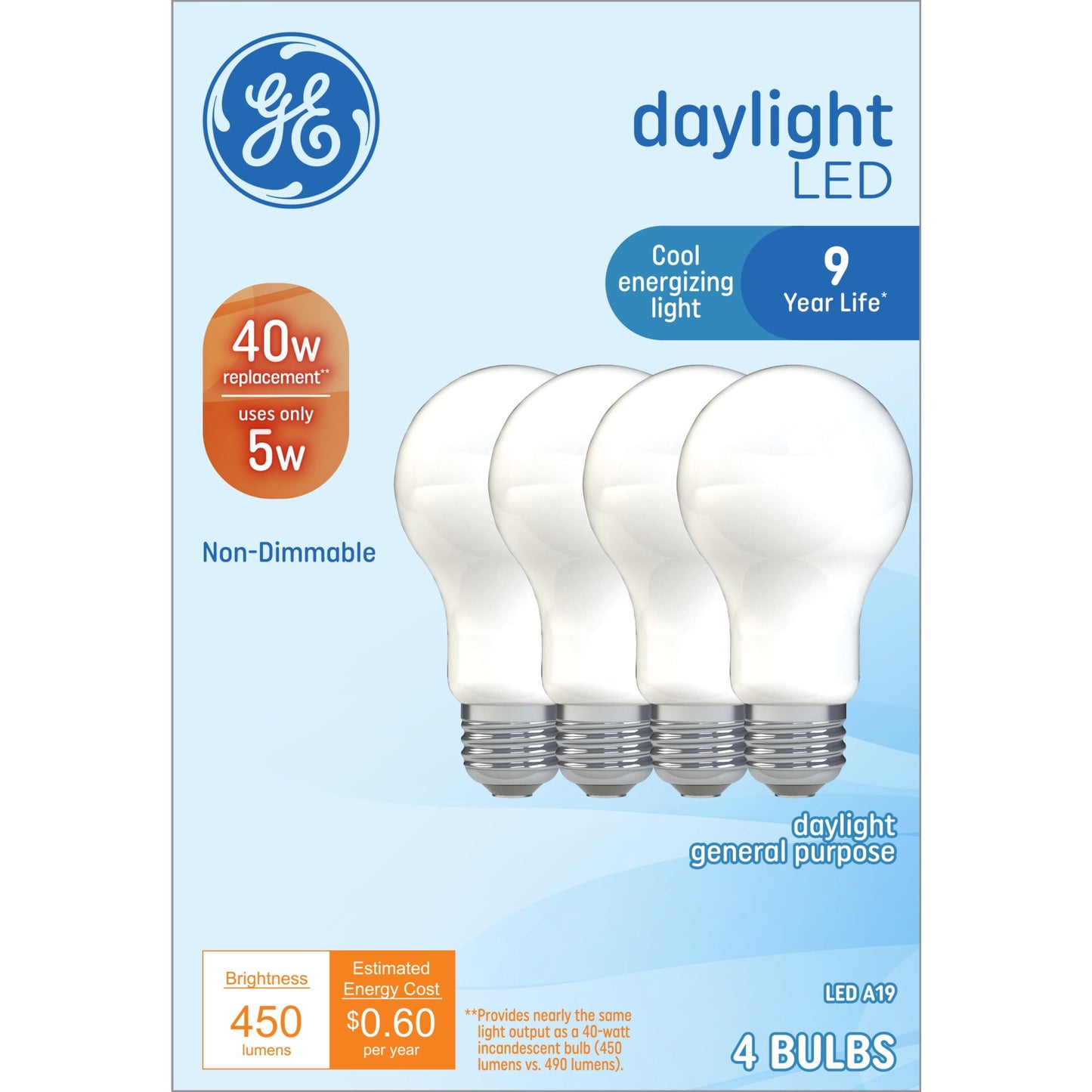 GE Lighting LED A19 Light Bulb with Medium Base, 17-Watt, Daylight, 2-Pack, 2 Count