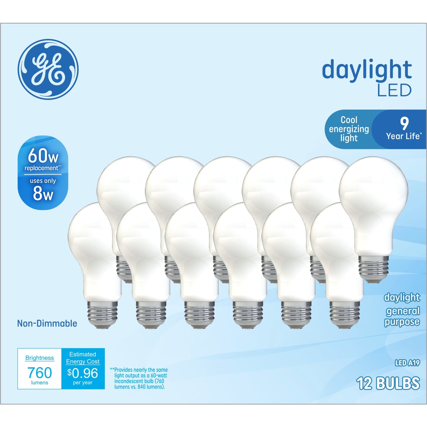 GE 5W A19 Daylight LED Classic Shape Light Bulbs
