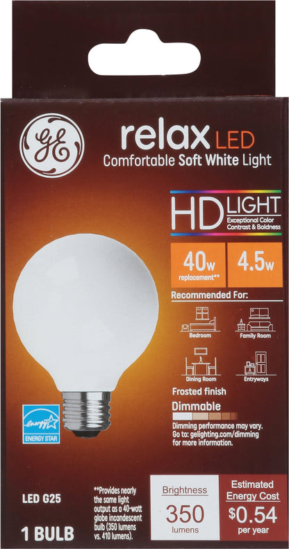 GE Lighting LED Light Bulbs, G25 Vanity Globe Lights, 40 Watt Replacement, Soft White, 2 Pack