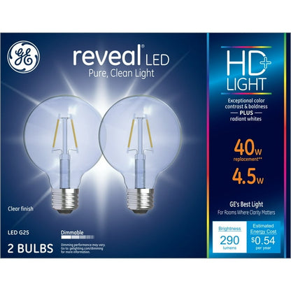 GE Lighting LED Light Bulbs, G25 Vanity Globe Lights, 40 Watt Replacement, Soft White, 2 Pack
