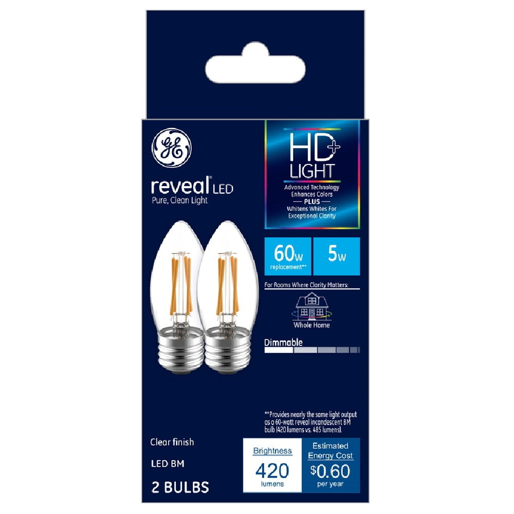 GE 40W B13 Reveal Blunt Tip Decorative Light Bulb (2-Pack)