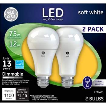 GE Lighting 100W A19 LED Light Bulbs Soft White: Dimmable, 2700 Kelvin, 1600 Lumens, Energy Star Certified, 2 pack