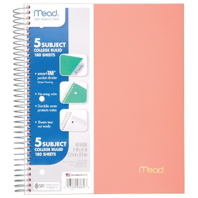 Mead 5 Subject College Ruled Spiral Notebook
