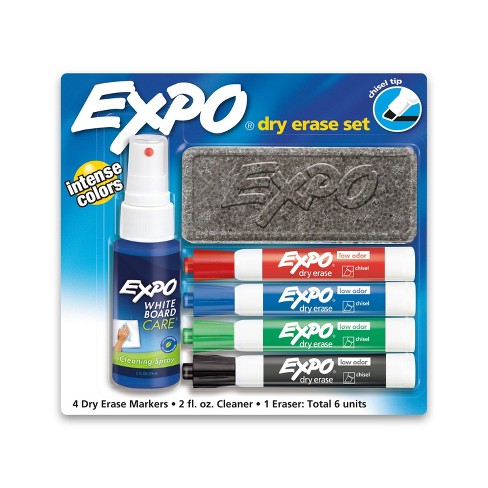 Expo Dry Erase Marker Starter Set with Eraser & Cleaner Multicolored -6pk