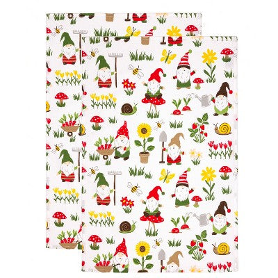 MUkitchen Designer Print Cotton Tea Towel - Gnomes