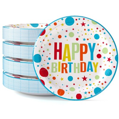 Unique Patterned Round 7" Paper Plates - Triangle Birthday, 8 count