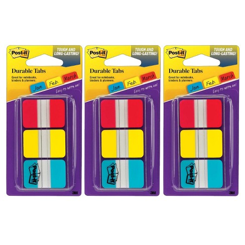 3M Post-it Tabs 1 inch Solid 36 Tabs/Dispenser (Red, Yellow, Blue, 12/Color)