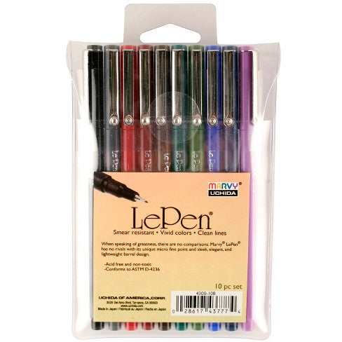 Marvy Uchida LePen Micro-Fine Point Pen Set - Dark Colors, 10 pieces