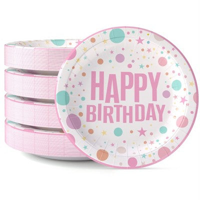Unique Patterned Round 9" Paper Plates - Triangle Birthday, 8 count