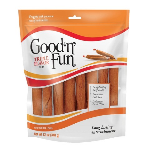 Good 'n' Fun Ribs Rawhide with Beef, Chicken and Pork Flavor Dog Treats, 12 oz