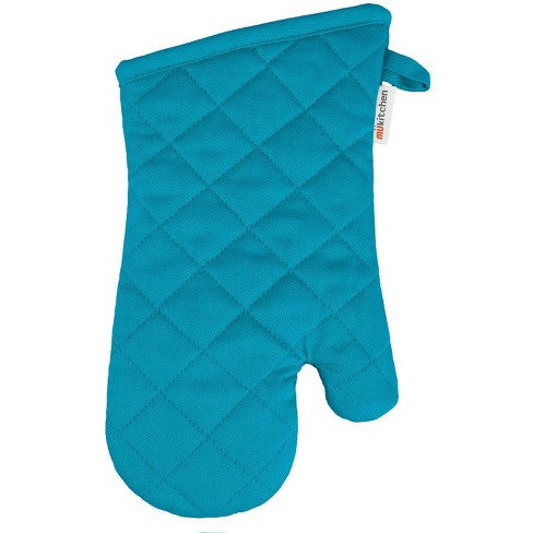 MUkitchen 100% Cotton Terry-Lined 13"x7" Oven Mitt - Aquamarine