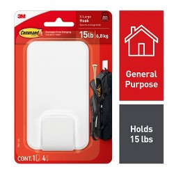 Command Extra Large Single Hook - White, 1 Hook + 4 Strips