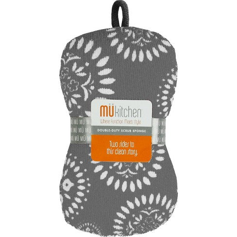 MUkitchen Durable Microfiber Sponge with Scrubber - Medallion Gray