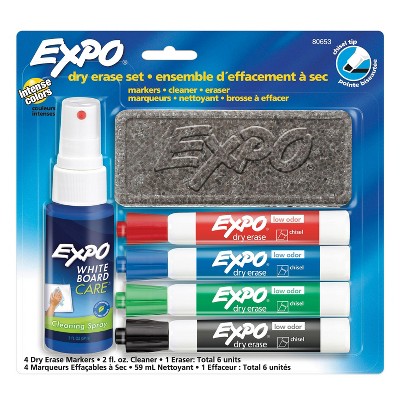 Expo Dry Erase Marker Starter Set with Eraser & Cleaner Multicolored -6pk