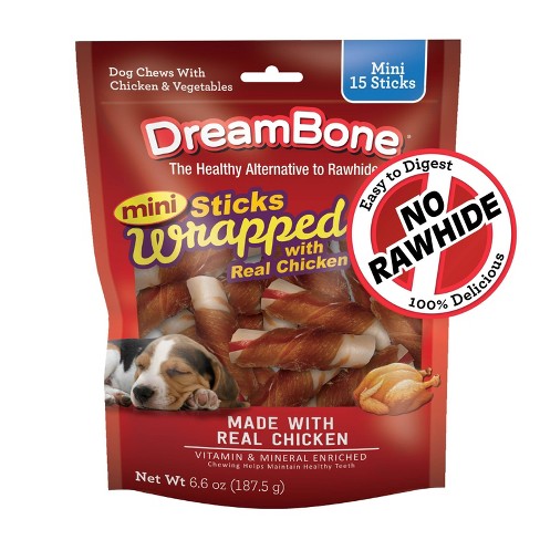 DreamBone Rawhide Free Dog Treats Mini Real Chicken Wrapped Chews, 15 count