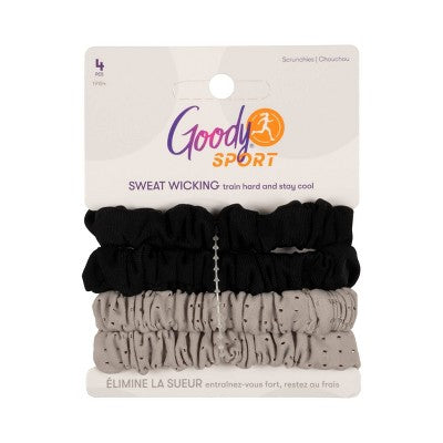 Goody Sport Thin Scrunchie - Greens, Pink and Black,  4 count