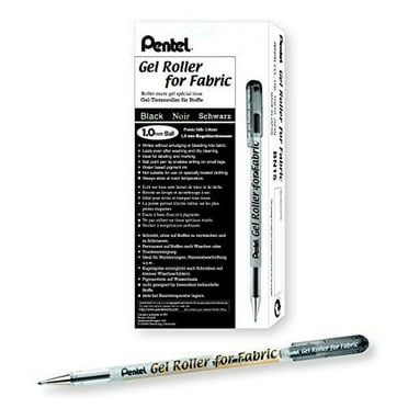Pentel Arts Gel Roller For Fabric, (1.0mm) Bold Lines, Permanent, Black Ink 2-Pk