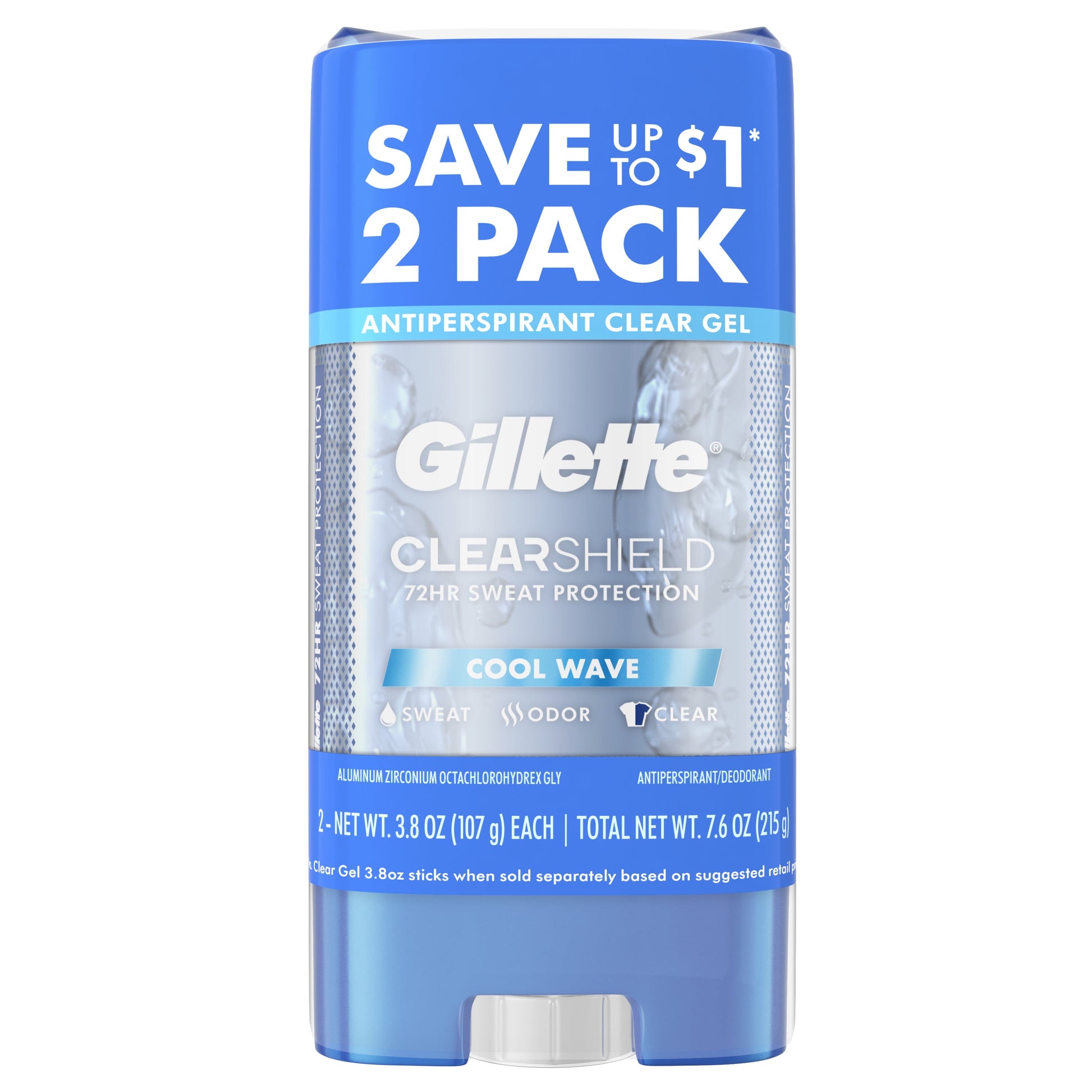Gillette Clear Shield Clear Gel Antiperspirant / Deodorant - Cool Wave, 0.5 Oz