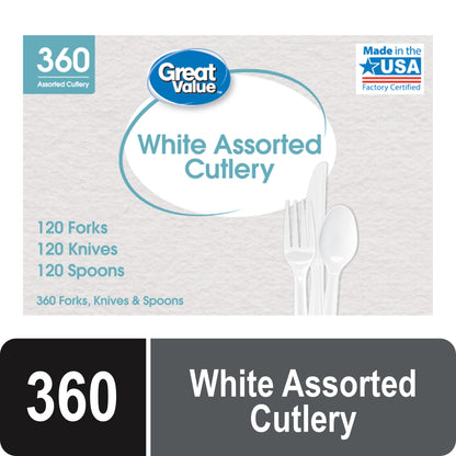 SENSATIONS Assorted Plastic Cutlery - White, 24 count