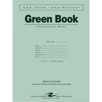 Roaring Spring Green Exam Book, Wide Rule, 11" x 8 1/2", 8 Sheets