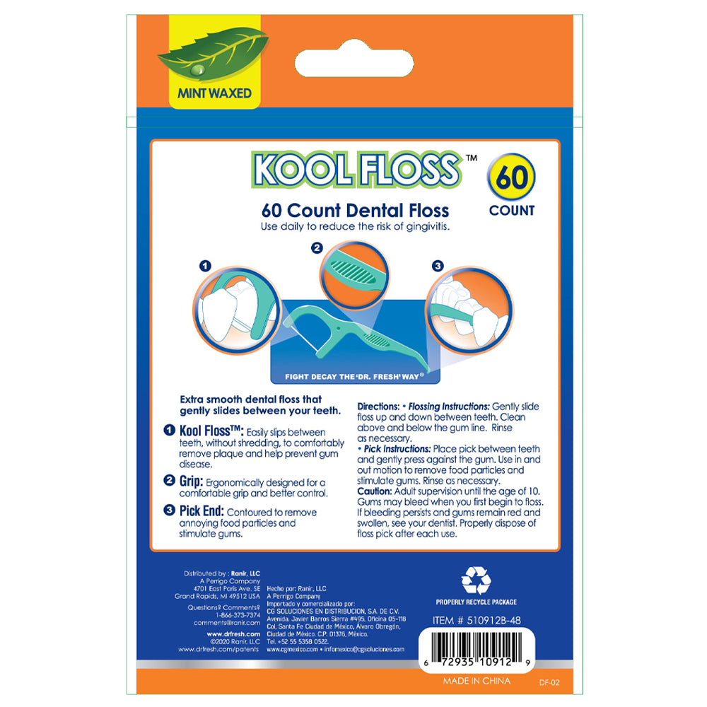 Dr. Fresh Kool Floss Picks 60 Count Mint Waxed (6in)