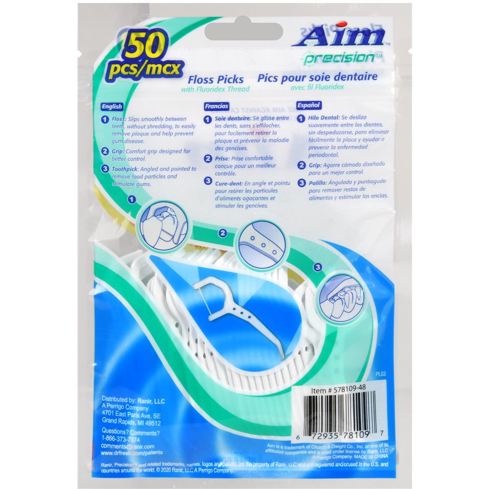 Aim Floss Picks Precision 50 Count Fluoridex Thread (12in)