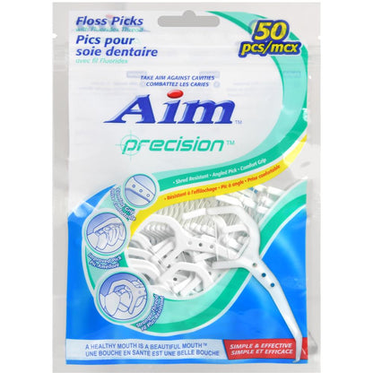 Aim Floss Picks Precision 50 Count Fluoridex Thread (12in)