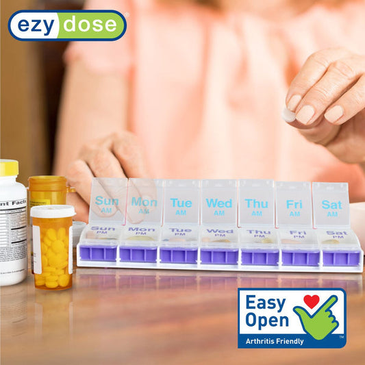 Ezy Dose Weekly AM/PM Pill Organizer with Push Button  - Rainbow
