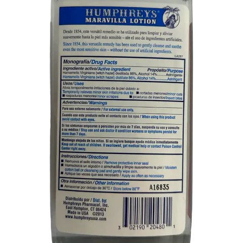 Humphreys Maravilla Lotion 8oz 100% All Natural Witch Hazel