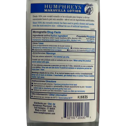 Humphreys Maravilla Lotion 8oz 100% All Natural Witch Hazel