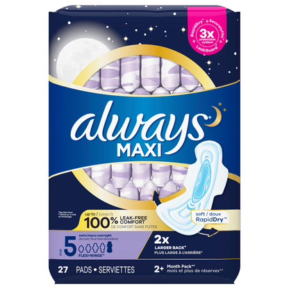 L. Pads Size 5 Maxi Extra Long Overnight 20 Count Wings