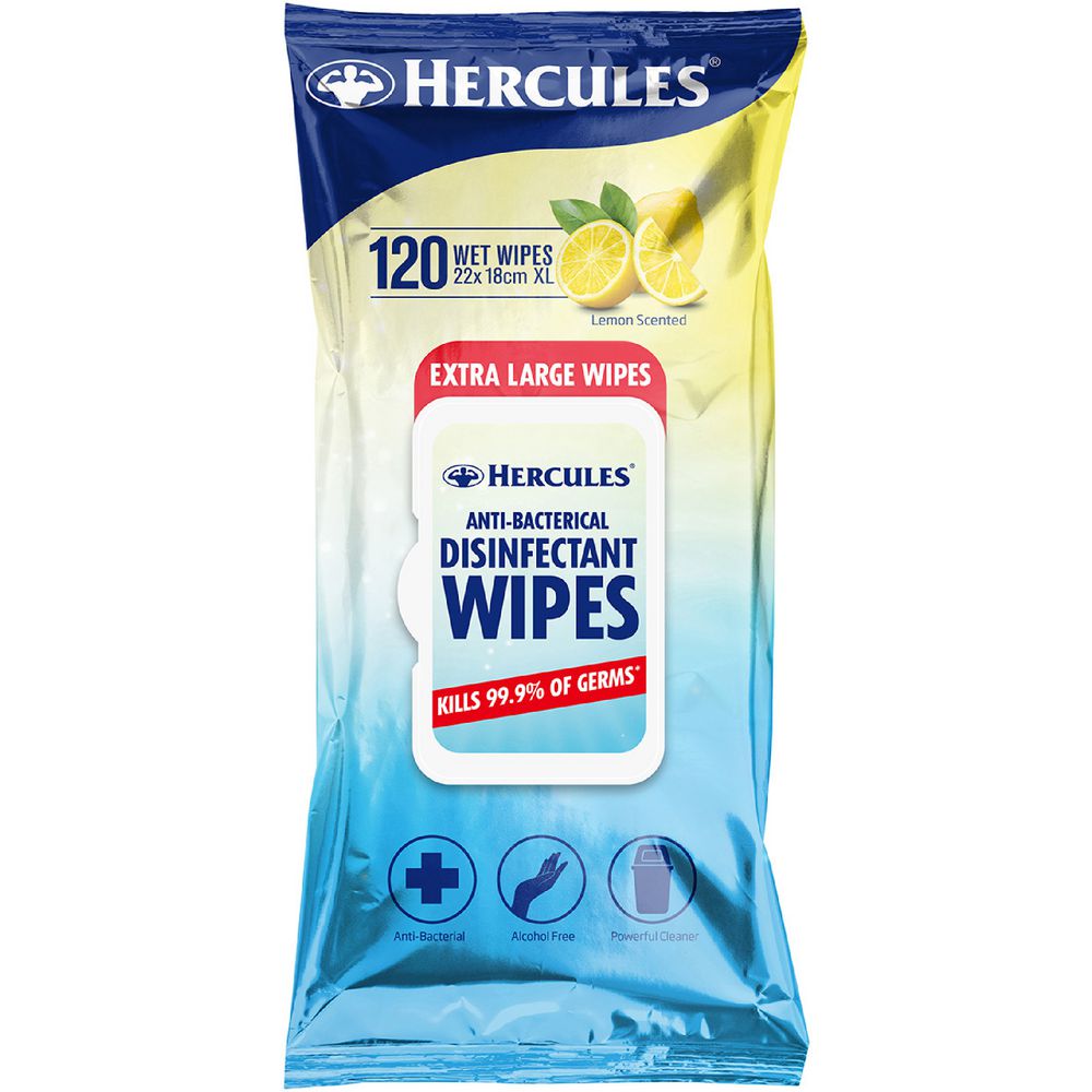 HOCLEANS ANTI BACTERIAL LEMON WIPES 50CT