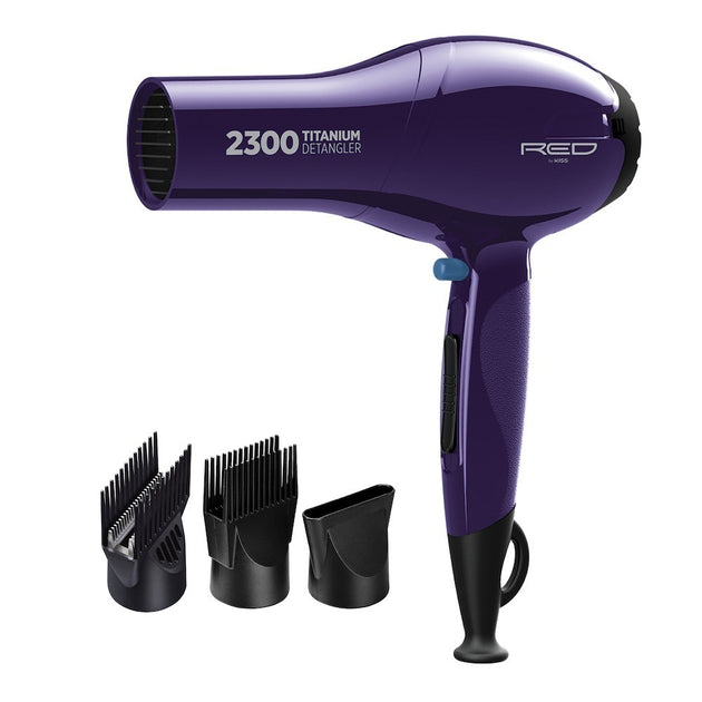 Kiss Red Dryer 2300 Titanium Detangler 3 Attachments