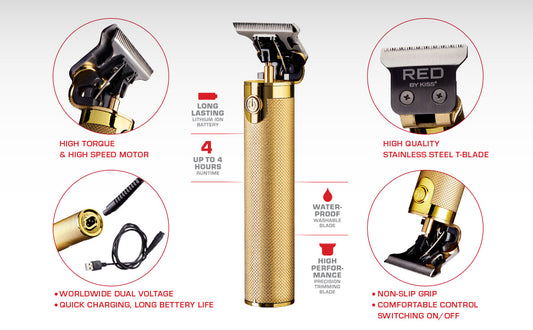 Kiss Red Trimmer Precision Blade Cordless Gold