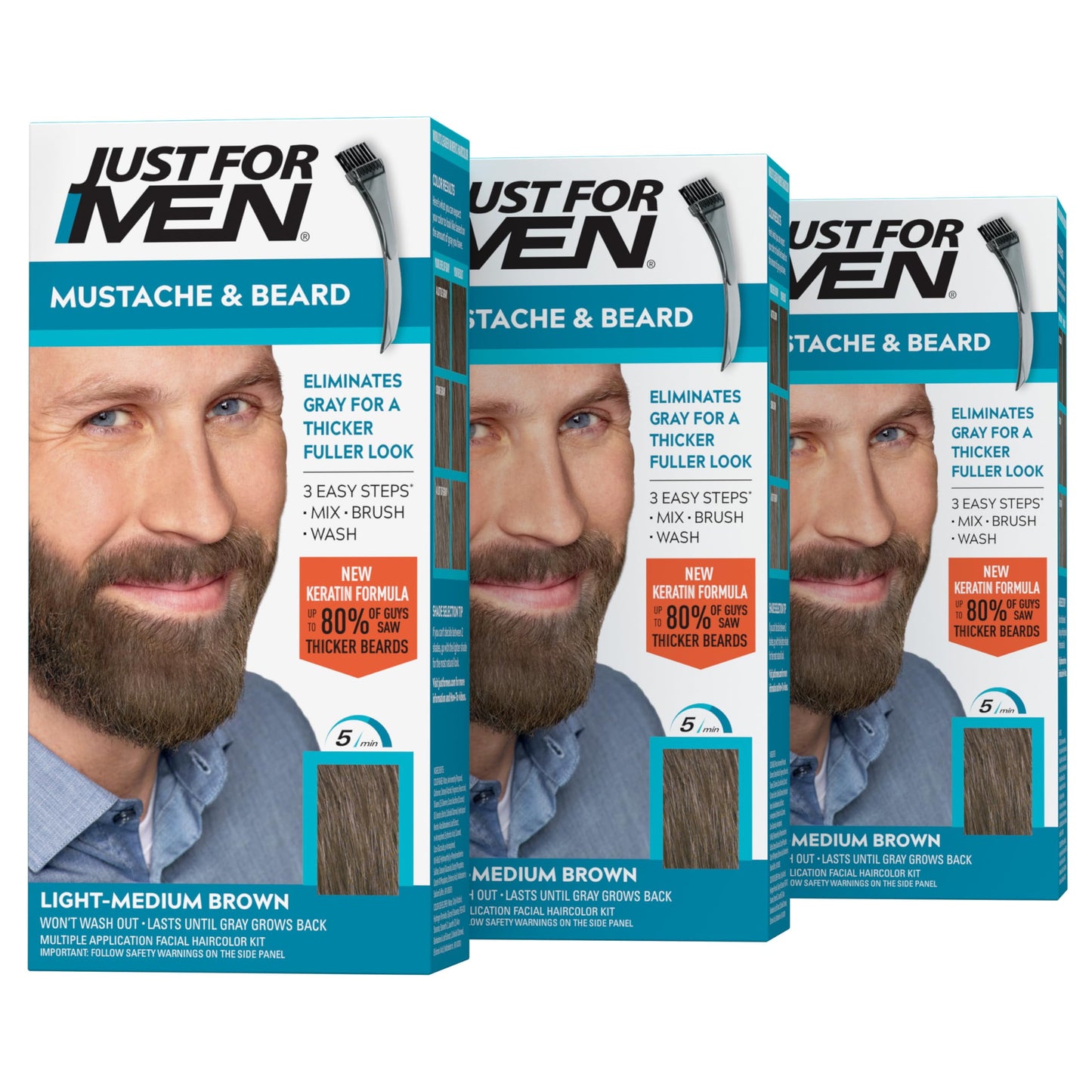 Just For Men Mustache & Beard Beard Coloring for Gray Hair - M-35 Medium Brown