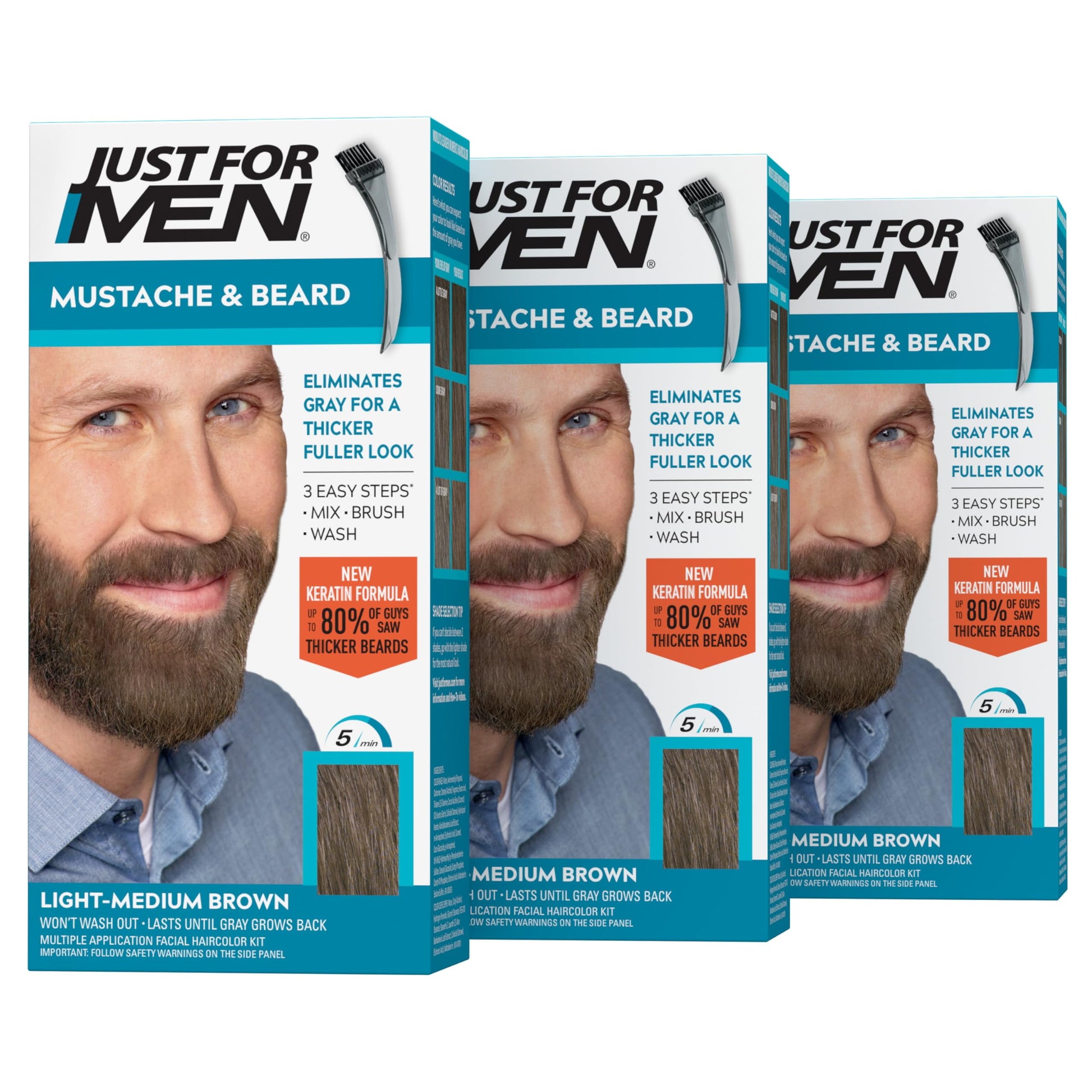 Just For Men Mustache & Beard Beard Coloring for Gray Hair - M-35 Medium Brown