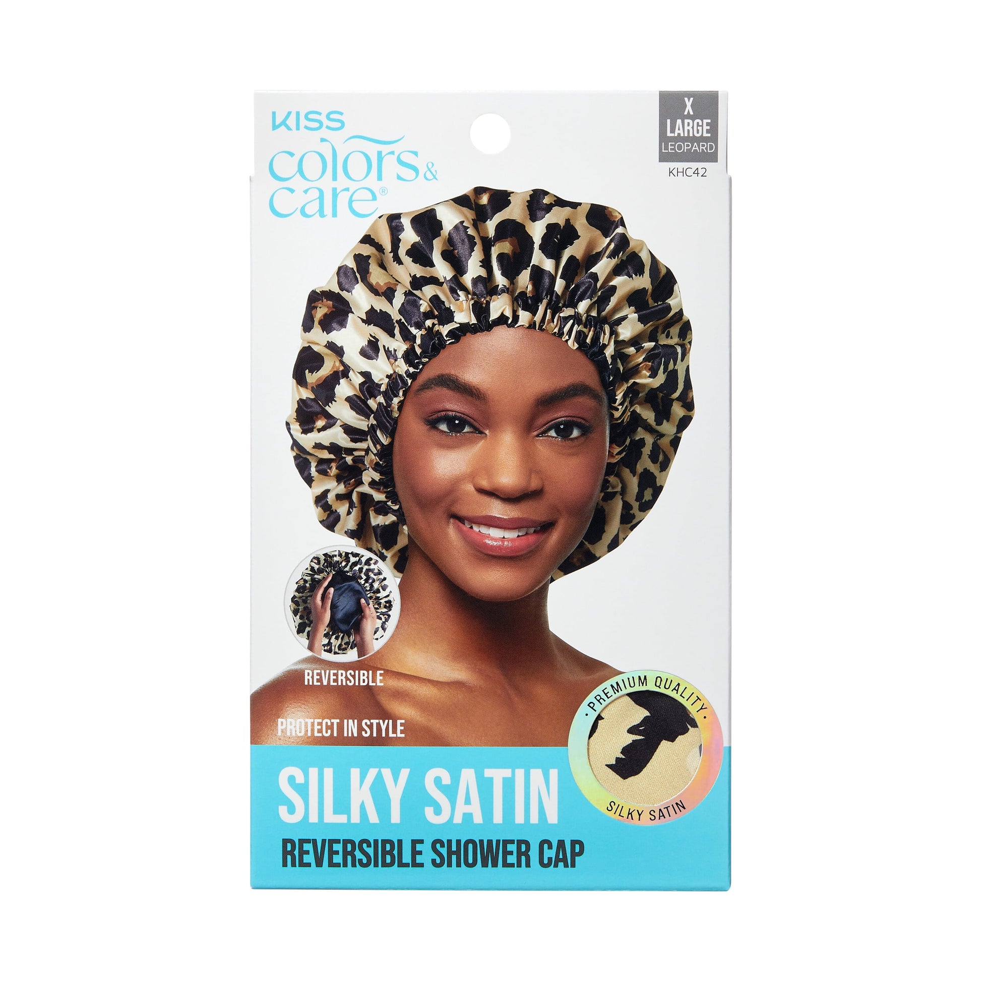 KISS COLORS & CARE SILKY SATIN DOUBLE WEAR CAP, XL, LEOPARD