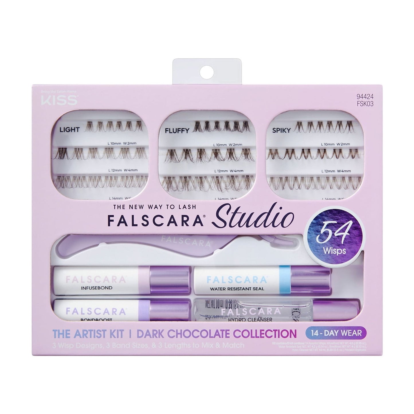KISS Falscara Studio Lash Extension Kit - Dark Chocolate Fluffy, 18 count