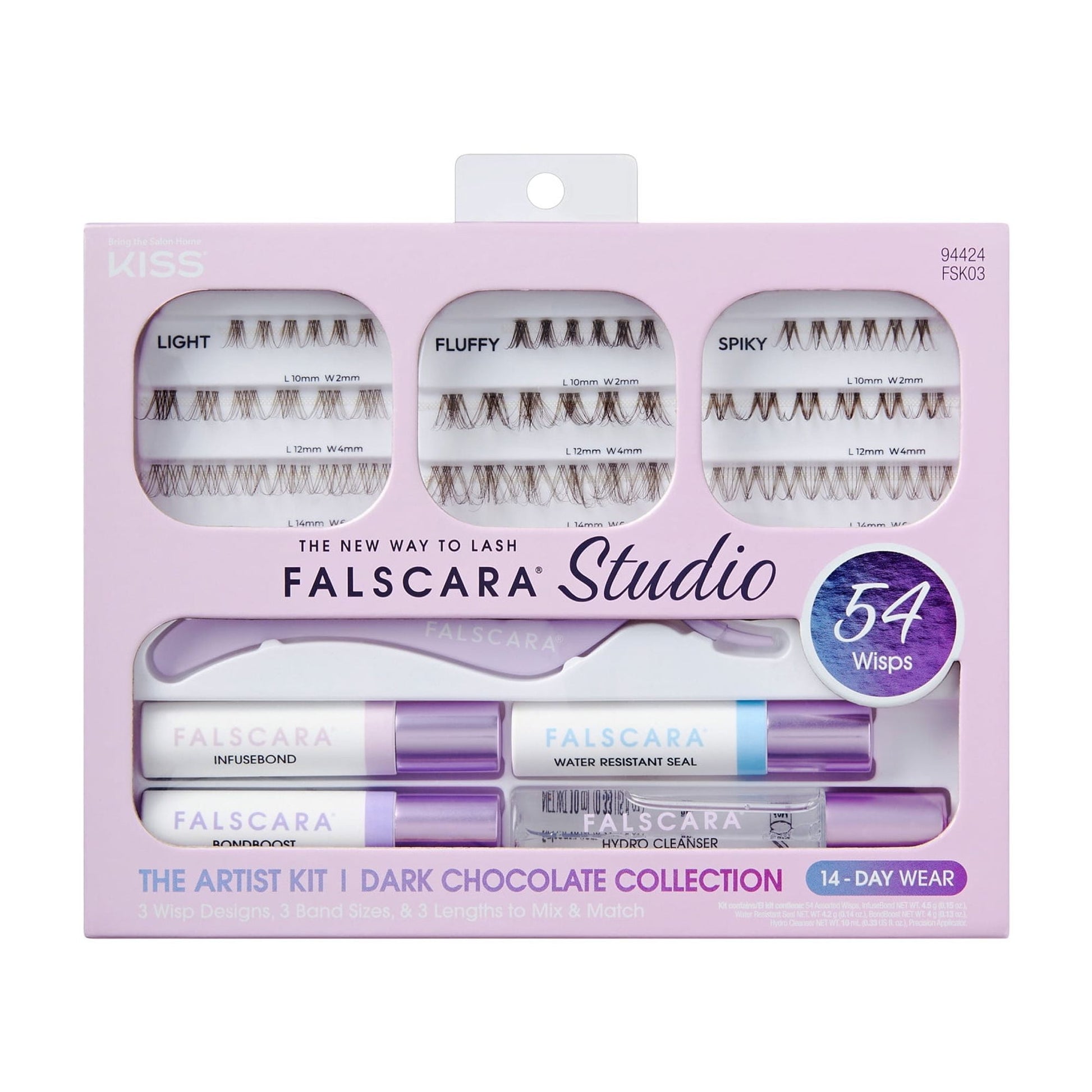 KISS Falscara Studio Lash Extension Kit - Dark Chocolate Fluffy, 18 count