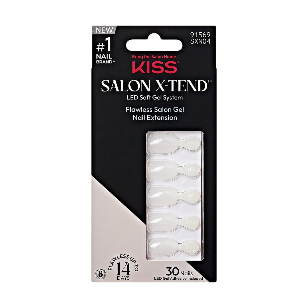 KISS Salon X-tend LED Soft Gel System Pure Fake Nails - Medium Oval French, 36 count
