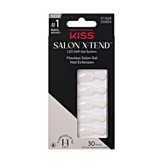 KISS Salon X-tend LED Soft Gel System Pure Fake Nails - Medium Oval French, 36 count