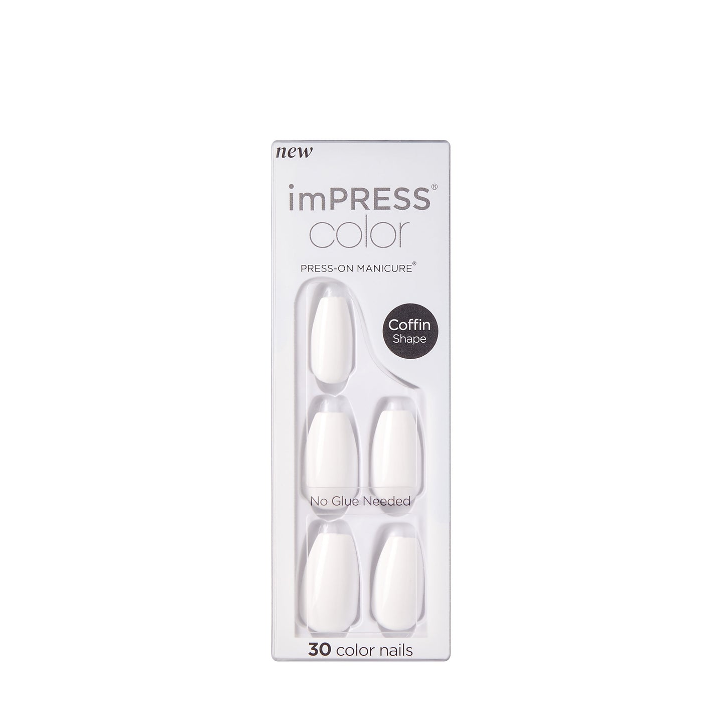 KISS imPRESS Color Press-On Fake Nails, Coffin Shaped - Frosting