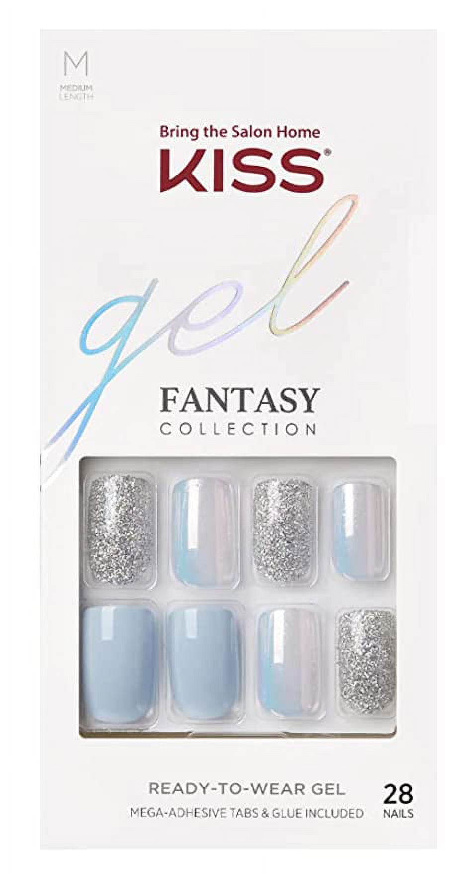 Kiss Gel Fantasy Collection 28 Count Light Blue Long Length