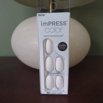 KISS imPRESS Color Press-On Fake Nails, Coffin Shaped - Frosting