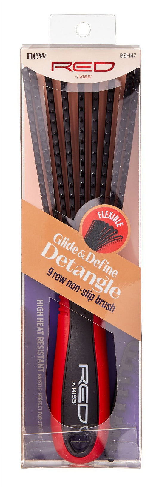 Kiss Red Brush Glide & Define Detangle 9 Row Non-Slip Pink