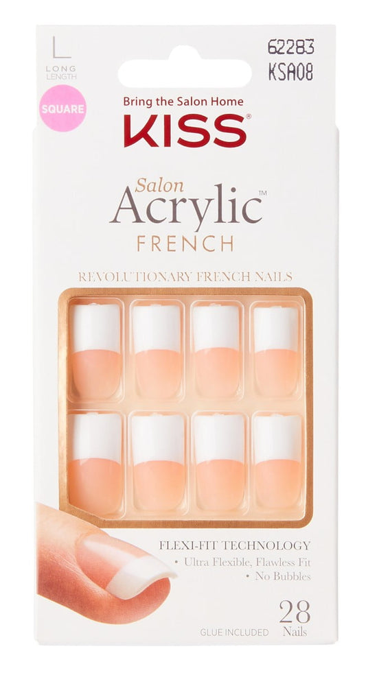 Kiss Salon Acrylic French 28 Count Long Length Nude